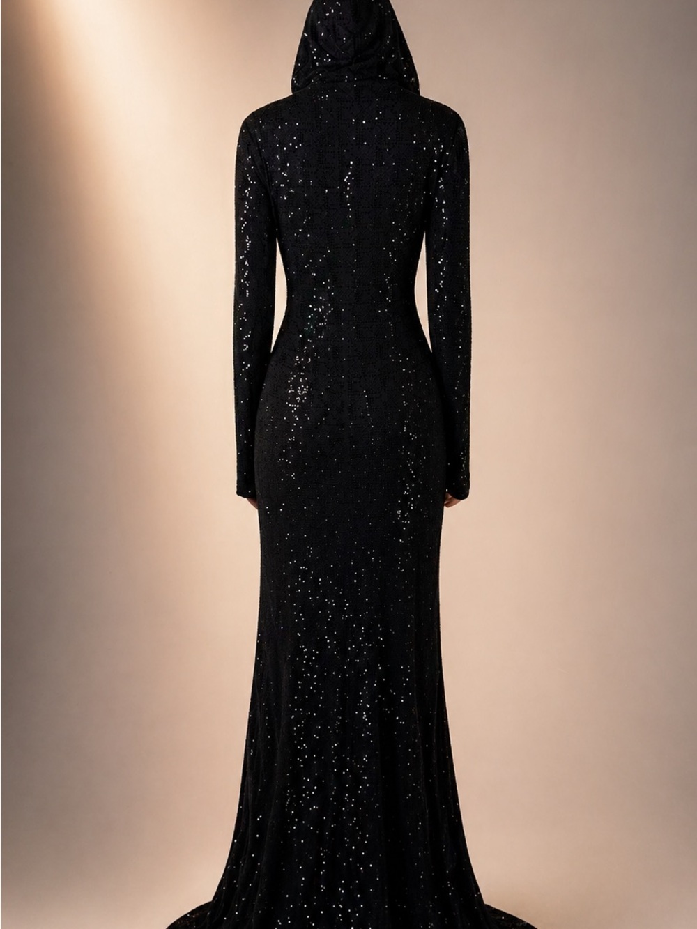 Ralph Lauren Purple Label Black Sequin Long-Sleeve Hooded Gown - Picture 2 of 6